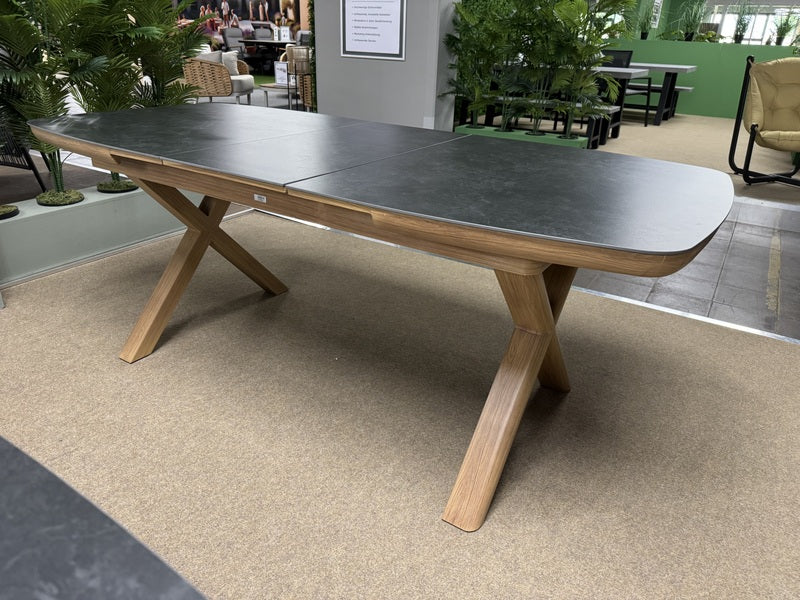 Gartentisch ausziehbar grau-Naturholz-Optik, ausziehbarer Gartentisch, Länge 160-200 cm
