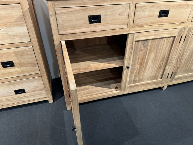 Geschirrschrank Teak, Vitrine Massivholz Teak, Breite 208 cm