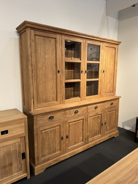 Geschirrschrank Teak, Vitrine Massivholz Teak, Breite 208 cm