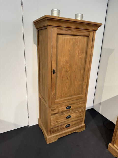 Schrank Holz Teak, Kleiderschrank mit Schubladen Massivholz Teak, Breite 68 cm