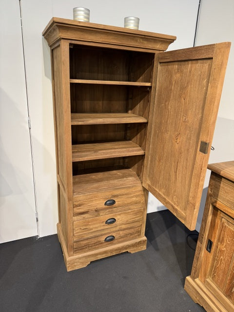 Schrank Holz Teak, Kleiderschrank mit Schubladen Massivholz Teak, Breite 68 cm