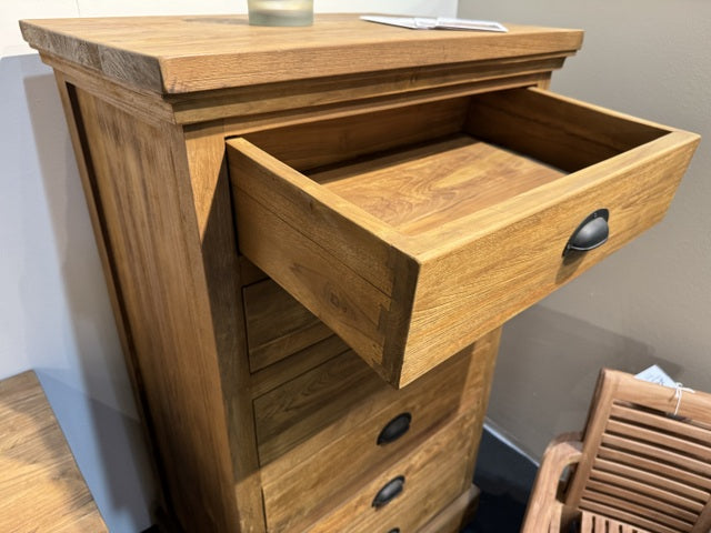 Kommode Holz Teak, Hochschrank mit Schubladen Massivholz Teak, Breite 68 cm