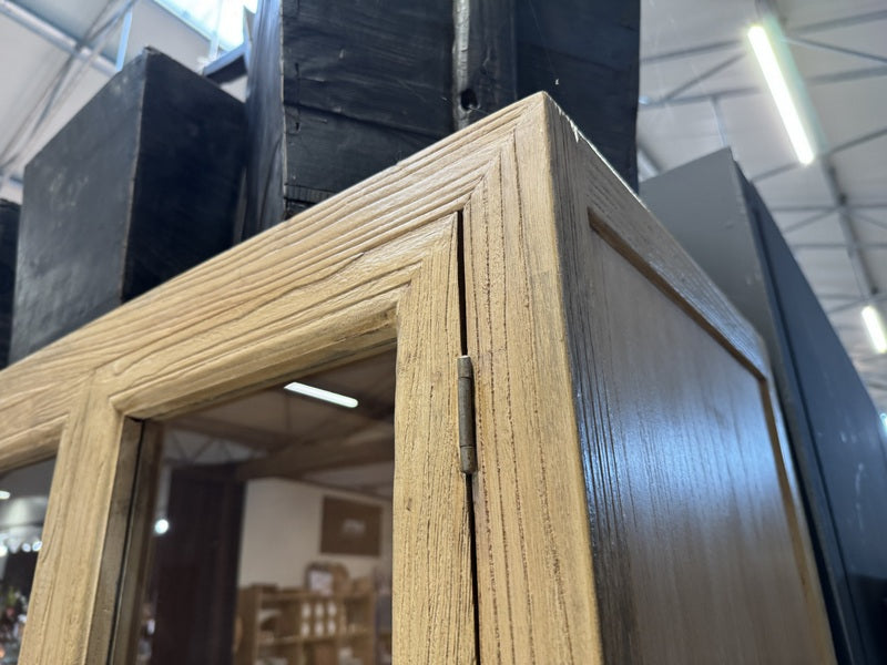 Vitrine Naturholz, Geschirrschrank Altholz, Vitrinenschrank Altholz, Breite 80 cm