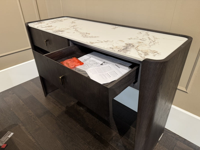 Schminktisch braun Eich furniert, Tisch Keramikplatte, Breite 120 cm