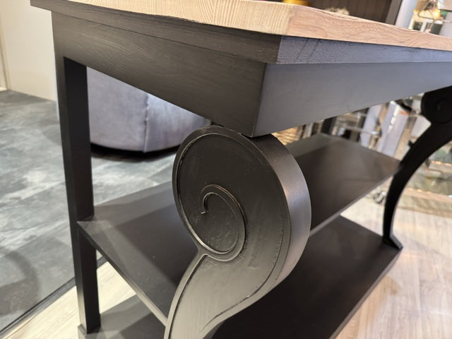 Konsole schwarz-Naturholz, klassischer Wandtisch schwarz , Konsole Landhaus schwarz, Breite 124 cm