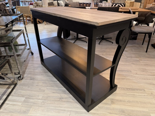 Konsole schwarz-Naturholz, klassischer Wandtisch schwarz , Konsole Landhaus schwarz, Breite 124 cm