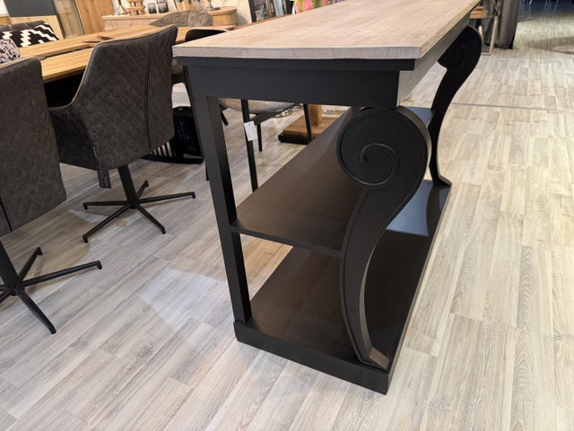 Konsole schwarz-Naturholz, klassischer Wandtisch schwarz , Konsole Landhaus schwarz, Breite 124 cm