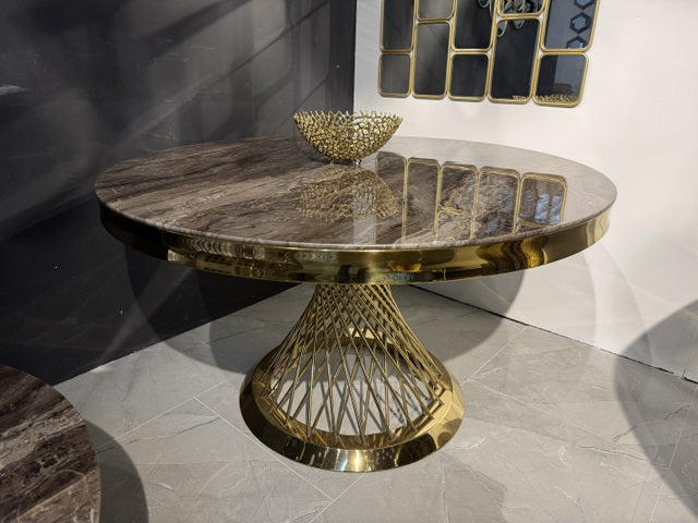 Runder Esstisch Marmoroptik, Tisch rund Gold Gestell, Durchmesser 130 cm