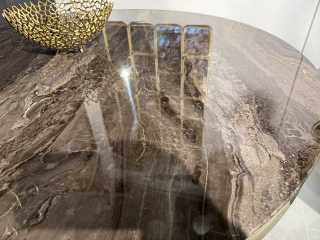 Runder Esstisch Marmoroptik, Tisch rund Gold Gestell, Durchmesser 130 cm