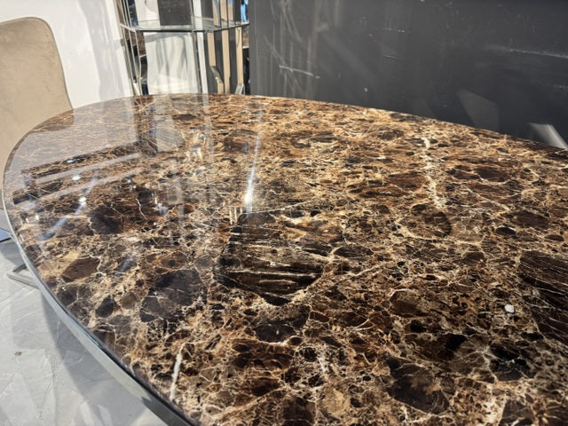 Esstisch oval braun-Silber Marmoroptik, ovaler Tisch Silber, Länge 200 cm