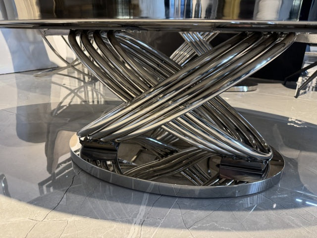 Esstisch oval braun-Silber Marmoroptik, ovaler Tisch Silber, Länge 200 cm