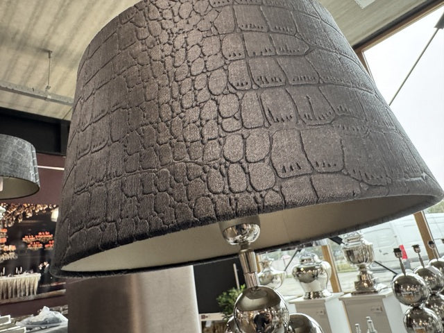 Tischlampe Silber, Tischleuchte Silber-schwarz, Tischlampe mit Lampenschirm, Höhe 65 cm