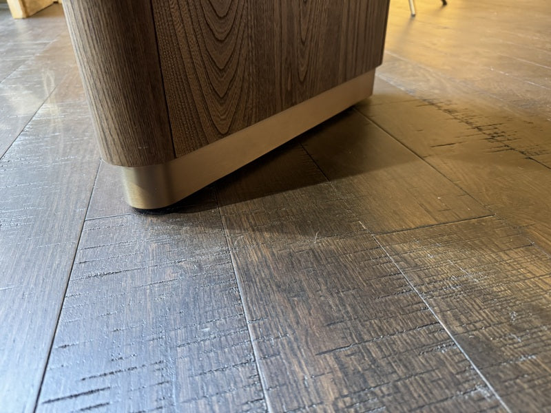 Schreibtisch braun Eiche furniert, Schreibtisch halbrund, Länge 189 cm