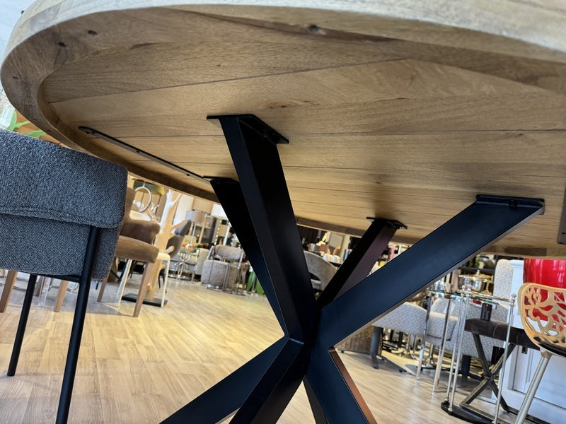 Esstisch rund Holz Metall, Tisch rund Massivholz Tischplatte, Durchmesser 150 cm