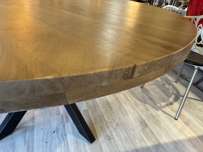 Esstisch rund Holz Metall, Tisch rund Massivholz Tischplatte, Durchmesser 100 cm