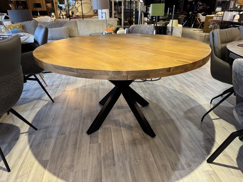 Esstisch rund Holz Metall, Tisch rund Massivholz Tischplatte, Durchmesser 100 cm