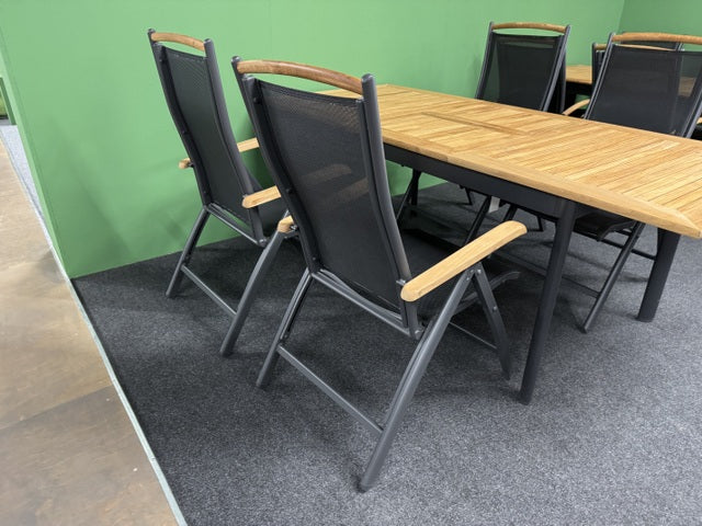 Hochlehner Holz-Armlehne grau-anthrazit, Gartenstuhl grau