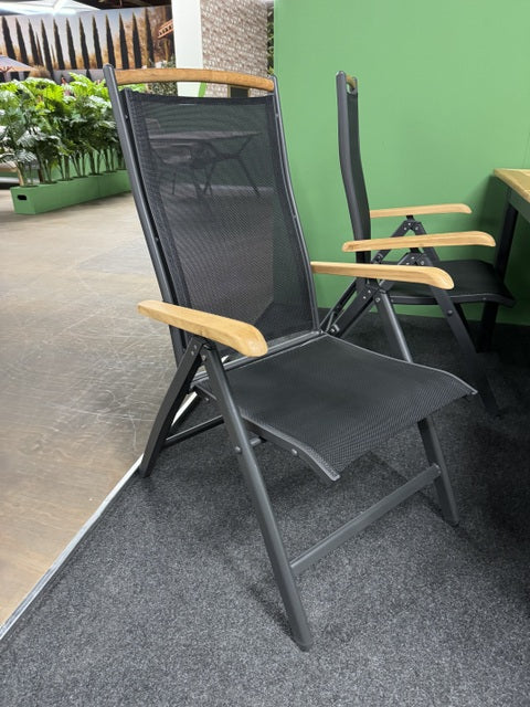 Hochlehner Holz-Armlehne grau-anthrazit, Gartenstuhl grau