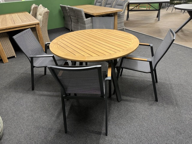 Gartentisch Teakholz rund anthrazit, runder Gartentisch Teakholz Tischplatte, Durchmesser 120 cm