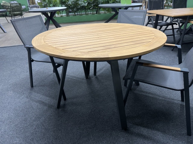 Gartentisch Teakholz rund anthrazit, runder Gartentisch Teakholz Tischplatte, Durchmesser 120 cm