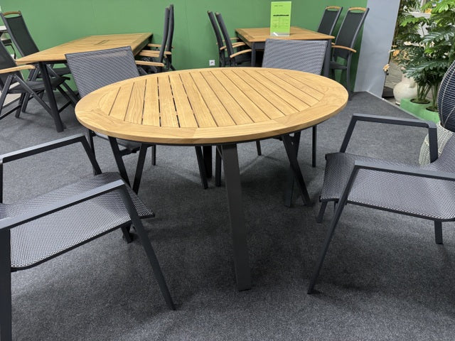 Gartentisch Teakholz rund anthrazit, runder Gartentisch Teakholz Tischplatte, Durchmesser 120 cm