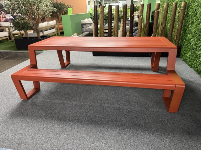 Picknick-Sitzgruppe rot, Picknicktisch mit Sitzbank Metall