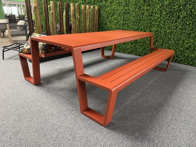 Picknick-Sitzgruppe rot, Picknicktisch mit Sitzbank Metall
