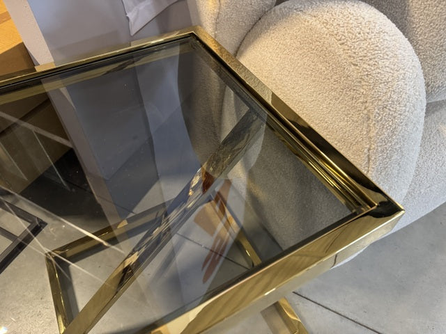 Beistelltisch Gold Glas-Metall, Beistelltisch Glas Gold, Maße: 45x45 cm