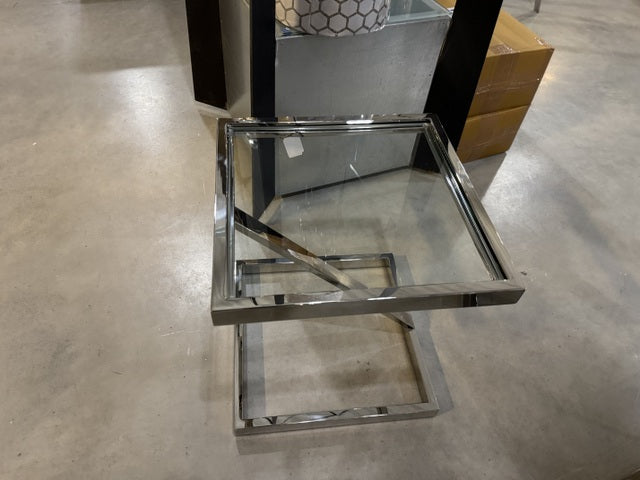 Beistelltisch Silber Glas-Metall, Beistelltisch Glas Silber, Maße: 45x45 cm