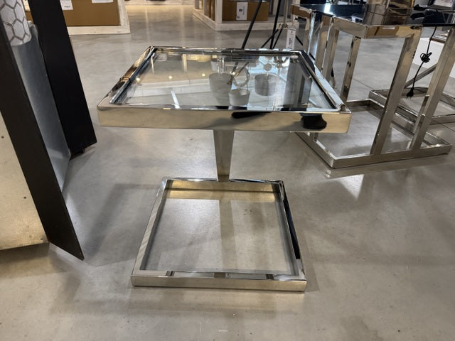 Beistelltisch Silber Glas-Metall, Beistelltisch Glas Silber, Maße: 45x45 cm