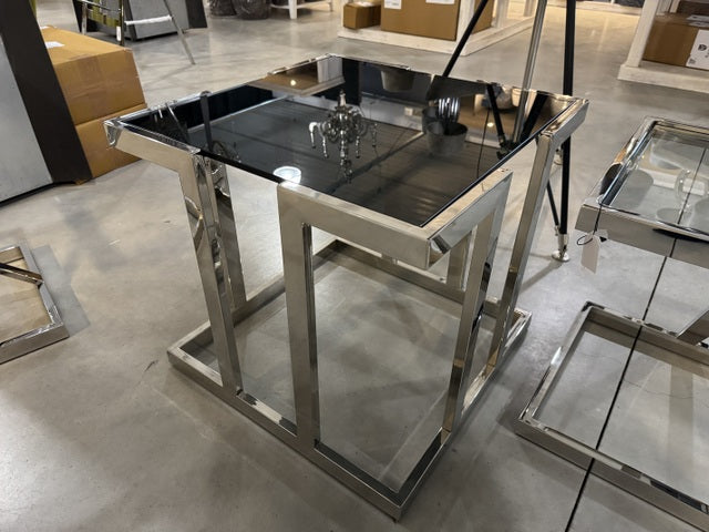 Beistelltisch Silber Glas-Metall, Beistelltisch Glas Silber, Maße: 60x60 cm