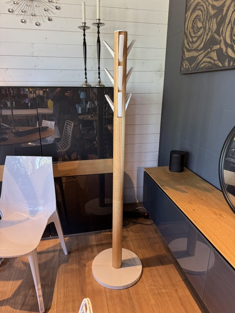 Garderobenständer Naturholz, Kleiderständer mit ausklappbaren Hacken