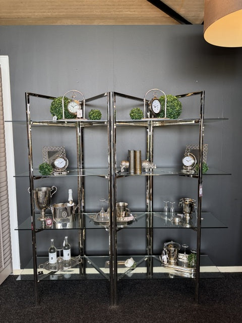 Regal Silber Glas Metall, Bücherregal Silber Metall-Glas, Breite 200 cm