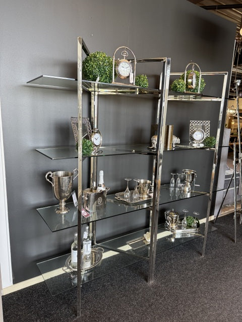 Regal Silber Glas Metall, Bücherregal Silber Metall-Glas, Breite 200 cm