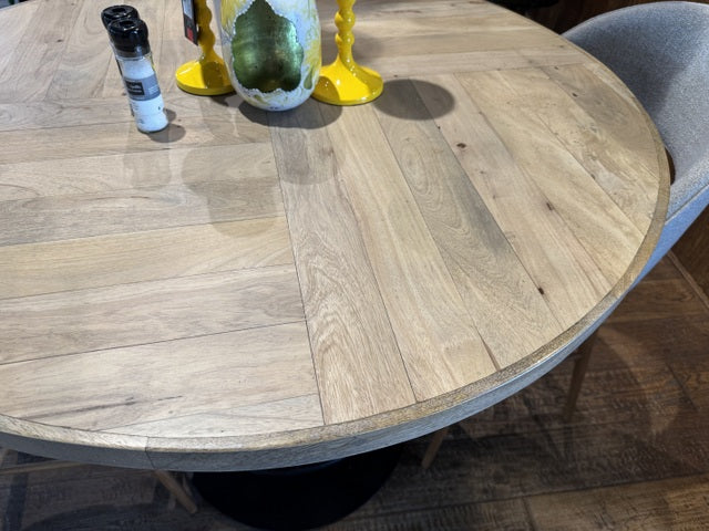 Bartisch rund braun, runder Bartisch Naturholz Metall, Durchmesser 120 cm