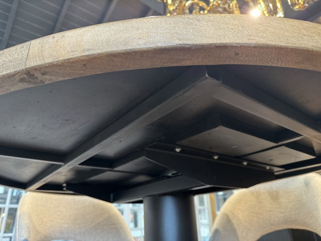 Bartisch rund braun, runder Bartisch Naturholz Metall, Durchmesser 120 cm