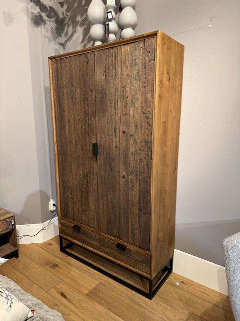 Schrank-Regal Altholz braun, Regal schwarz Metall, Schrank Industriedesign, Breite 120 cm