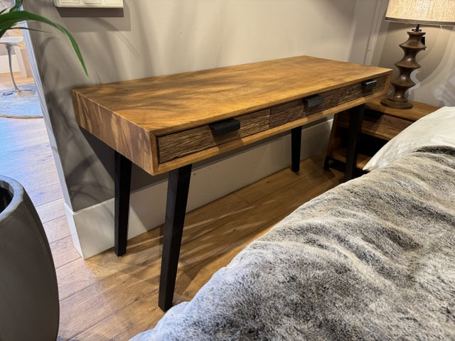 Schreibtisch Altholz braun, Tisch braun Metall, Breite 140 cm