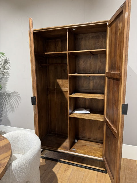 Schrank-Regal Altholz braun, Regal schwarz Metall, Schrank Industriedesign, Breite 120 cm