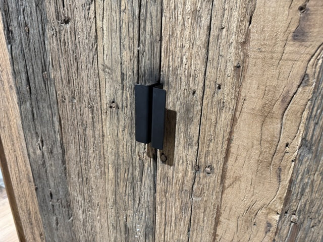 Schrank-Regal Altholz braun, Regal schwarz Metall, Schrank Industriedesign, Breite 120 cm