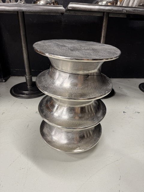 Beistelltisch rund Silber, runder Metall-Beistelltisch Alu, Durchmesser 33 cm