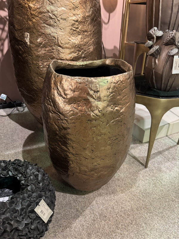 Vase Bronze, Übertopf Gold antik, Pflanzvase Bronze, Höhe 58 cm