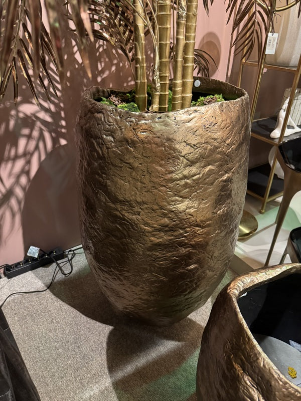 Vase Bronze, Übertopf Gold antik, Pflanzvase Bronze, Höhe 90 cm