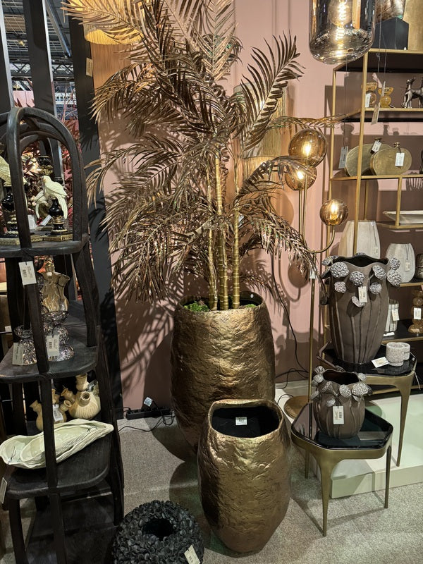 Vase Bronze, Übertopf Gold antik, Pflanzvase Bronze, Höhe 90 cm