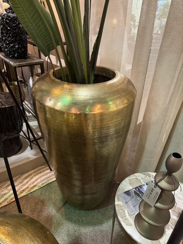 Vase rund Gold, Übertopf Gold, Pflanzvase Bronze, Höhe 89 cm