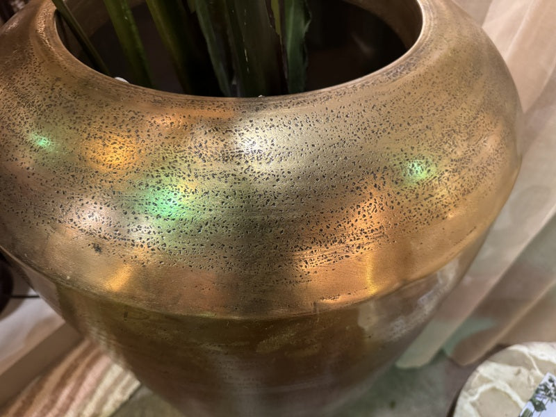 Vase rund Gold, Übertopf Gold, Pflanzvase Bronze, Höhe 89 cm