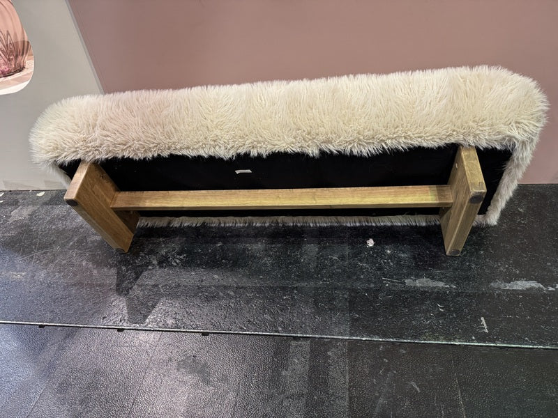 Sitzbank beige Felloptik, Bettbank Schaffelloptik, Breite 140 cm