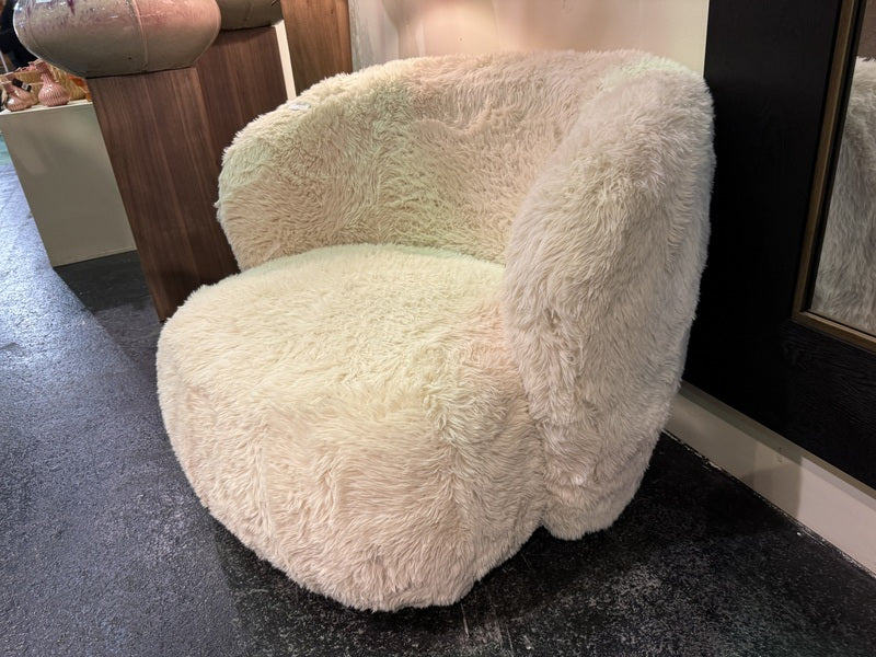 Sessel beige Felloptik, Sessel Schaffelloptik, Breite 90 cm