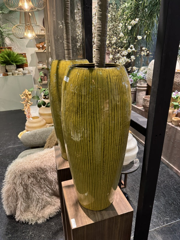 Pflanztopf gelb-braun Keramik, Blumentopf braun Keramik, Höhe 62 cm