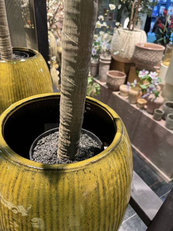 Pflanztopf gelb-braun Keramik, Blumentopf braun Keramik, Höhe 62 cm